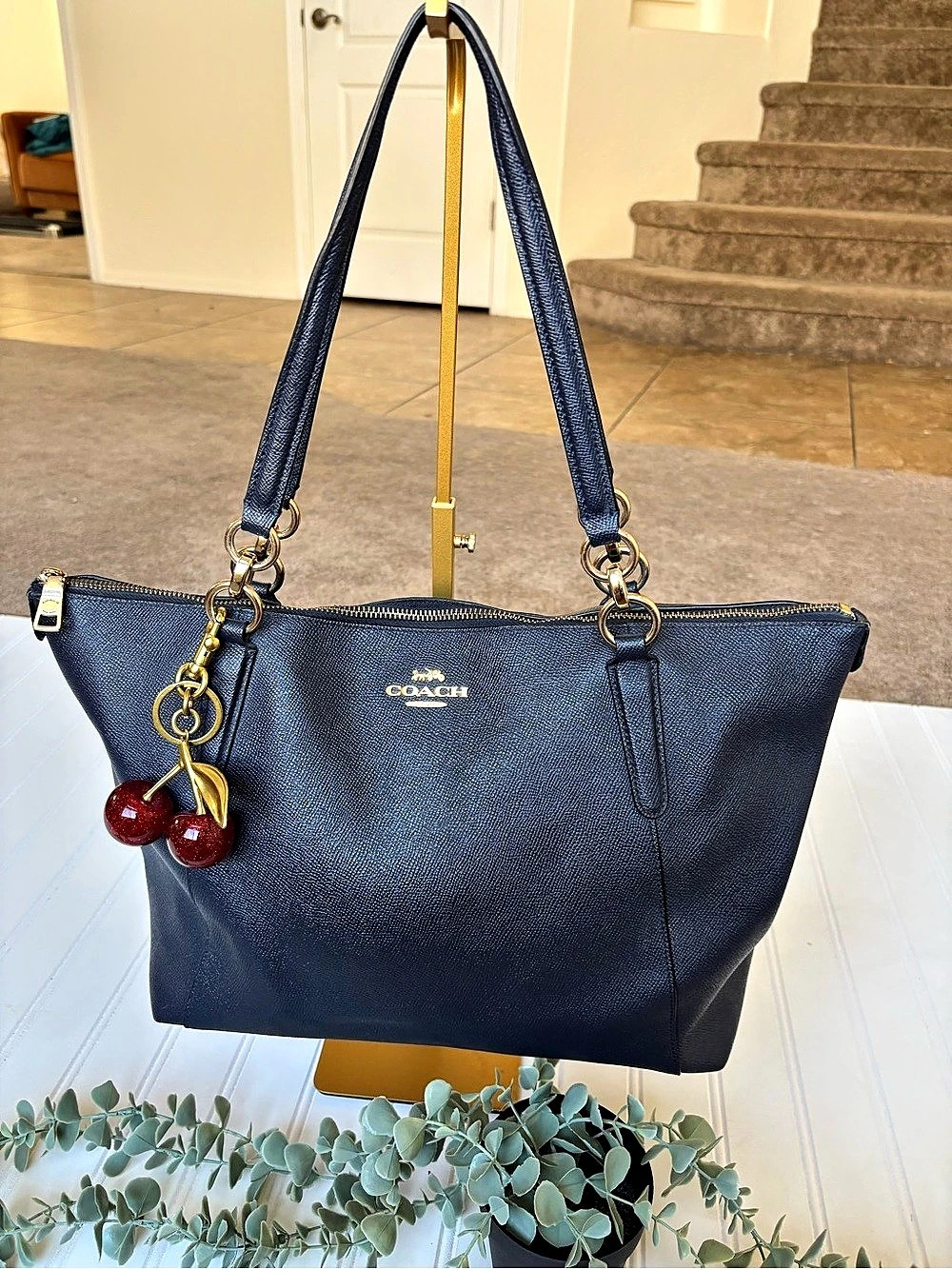 Coach Ava Leather Tote in Midnight Blue